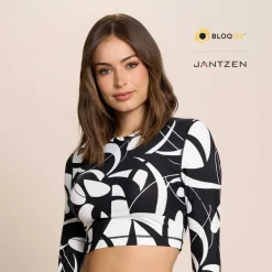 BOTANICAL DOMINO CROPPED SWIM RASH GUARD TEE TOP