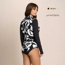 BOTANICAL DOMINO RELAXED MOCK NECK ZIP TOP