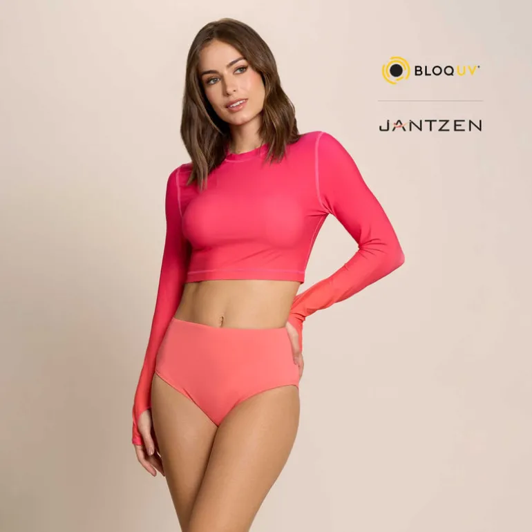 FLOWERS OF THE SUN CROPPED SWIM RASH GUARD TEE TOP