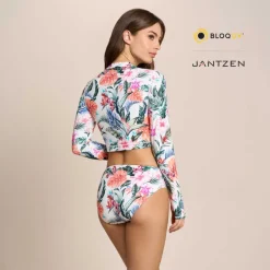 HAWAIIAN TERRACE CROPPED SWIM RASH GUARD TEE TOP