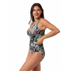 JUNGLE GLAM AMBER V-NECK TANKINI TOP