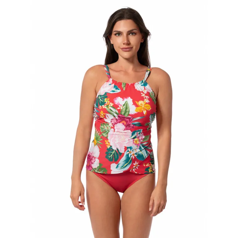 MORNING BLOOM AUDREY DRAPE TANKINI TOP